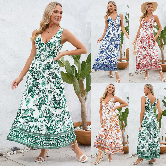 Nora | Stijlvolle Weide Mouwloze Lange Jurk Met V-Hals | Dames Zomermode