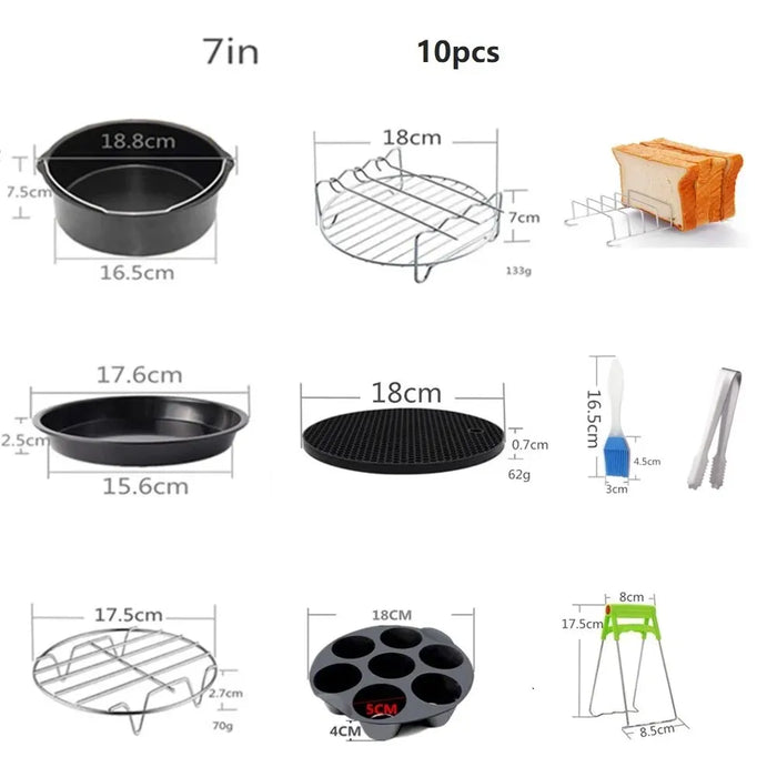 Frymaster | Airfryer Accessoire 10pcs Set | Veelzijdig en Handig | Maak Van Elke Maaltijd Een Feest