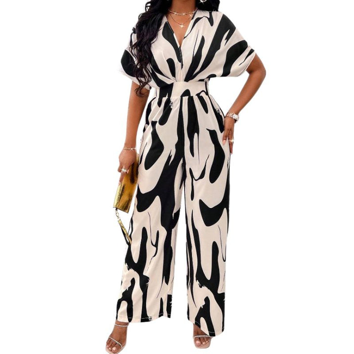 Sophia | Breezy Blossom V-hals Jumpsuit | Women's Loose Fit Printed Long One-Piece
