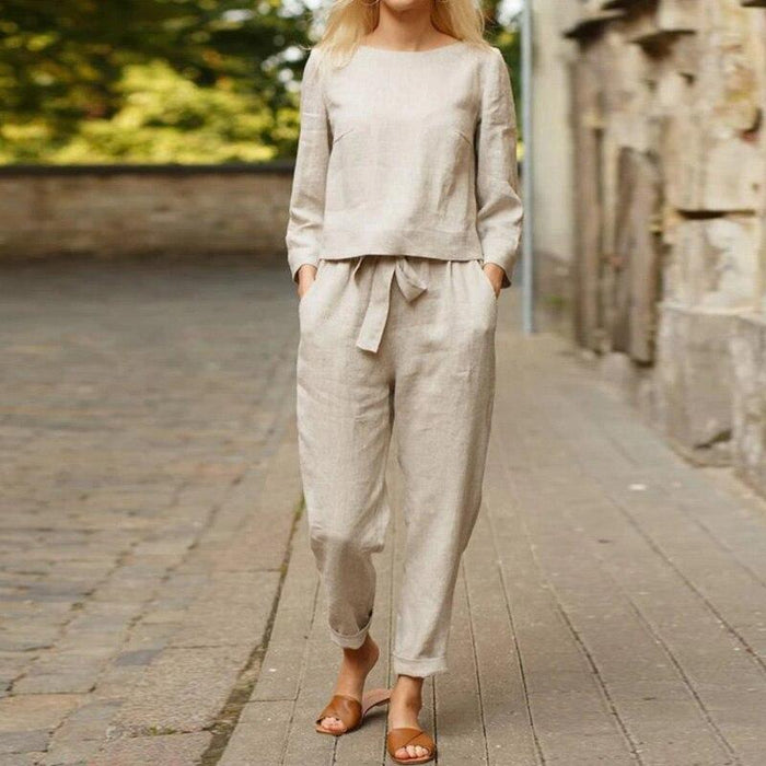 Bjarka - linnen broek met linnen overhemd voor dames in diverse kleuren