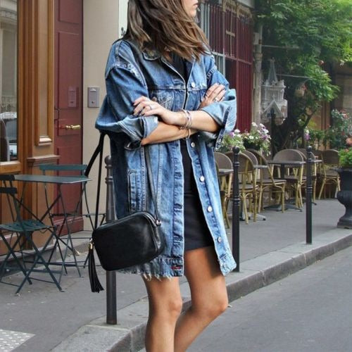 Jessica - Lange denim oversized jas voor dames, casual en klassieke stijl