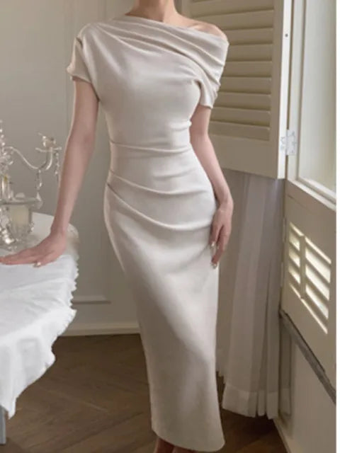 LADY GLAM | Dames Elegante Lange Jurk | Zomer Mode Off Shoulder Jurk | Bodycon Jurk