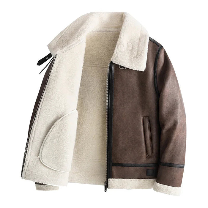 Sandy - Stijlvolle leren aviator jacket met faux sherpa voering