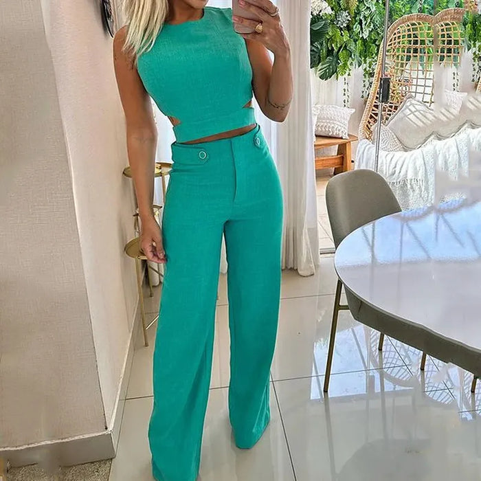 COUTURE METRO | Elegante Crop Top met Hoge Taille en Lange Broek - Stijlvolle Statement Piece