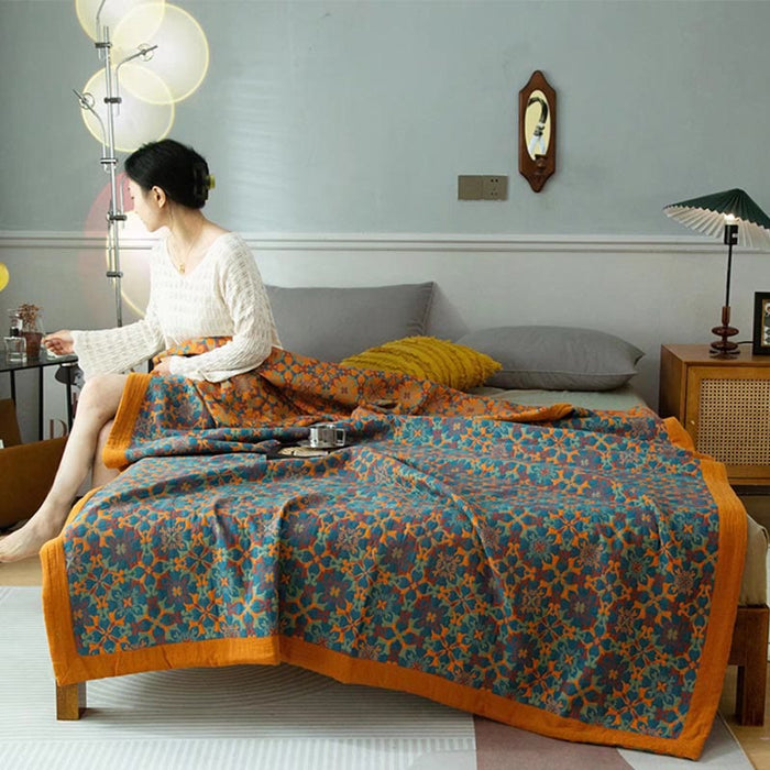 Sunrise | Orange & Blue Patroon Zeslaags Katoenen Quilt