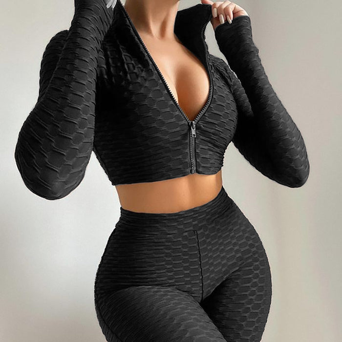 MAKEMYDAY | Dames Trainingspak Yoga Fitness Pak | Buikcontrole Bil Lift Lange Mouw Sportkleding