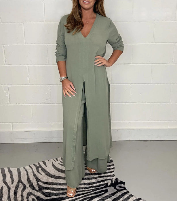OLIVIA | Luchtig Zomer Setje met Wijde Broek en Blouse