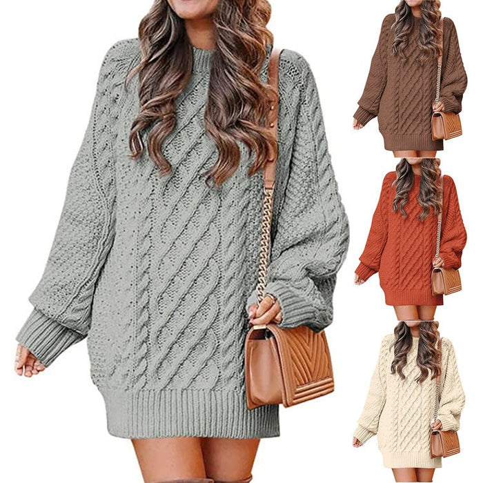 ELEGANZA | Gebreide Damesjurk met Ronde Hals en Lange Mouwen | Trendy en Comfortabel | Stijlvol en Warm