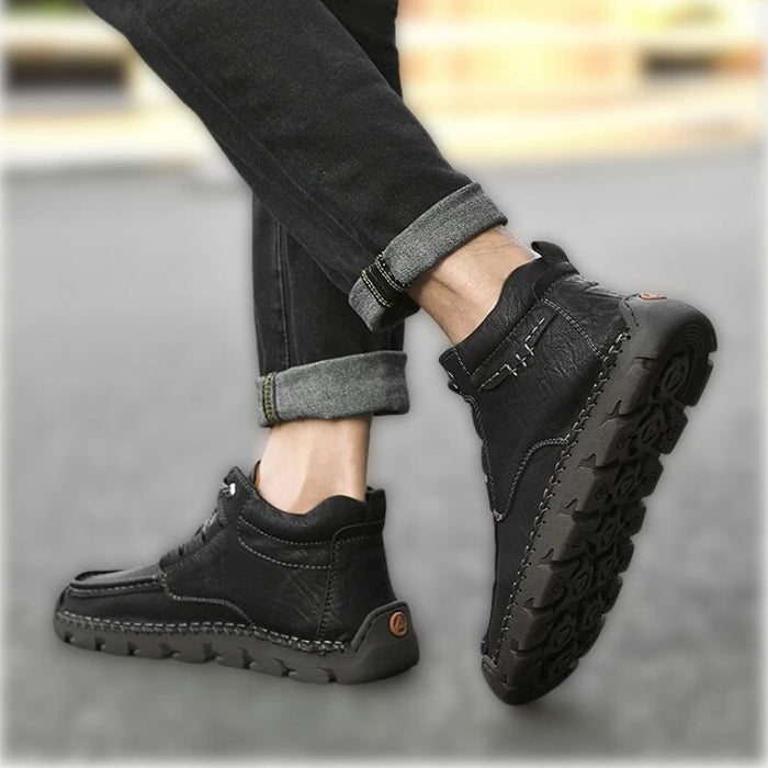 JERRY | Retro Leren Casual Schoenen | Handgestikte Outdoor Enkellaarzen