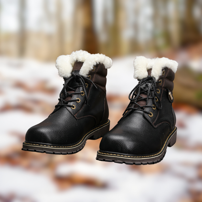 HARRISON | Natuurlijke Wol Winterlaarzen van Echt Koeienleer | Warme Heren Winter Schoenen