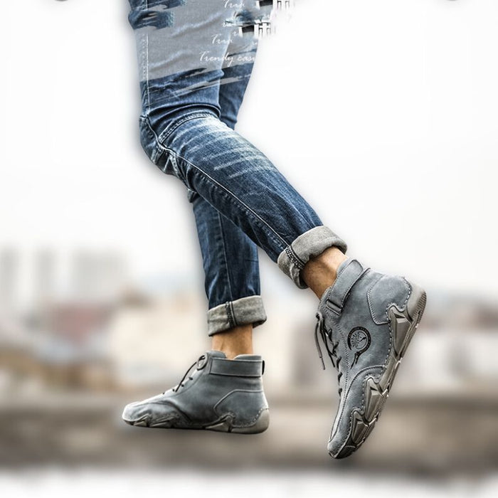 WILBUR | Casual Lederen Luxe Heren Hoge Sneakers | Stijlvolle Motorfiets Enkellaarzen