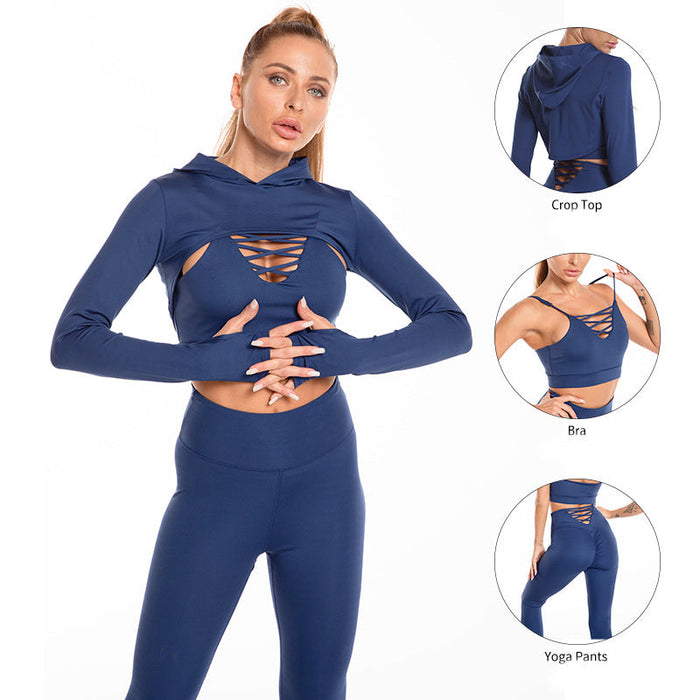 ZONNEGLANS | Dames Sportieve Outfit | 3-delige Sportkleding | Holle Top en Butt Lifting Legging