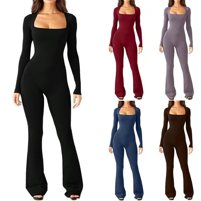HARMONY | Hippe Dames Jumpsuit met Vierkante Kraag en Wijde Pijpen