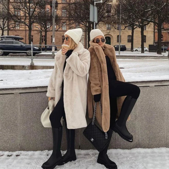 VELVET | Luxe Winterjas Plus Size Dames | Lange Overjas Nepbont Ceintuur | Stijlvolle Outerwear