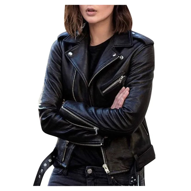 RUBY | Trendy Imitatieleren Damesjas - Herfst & Winter Stijlvolle Korte Jas met Ritssluiting