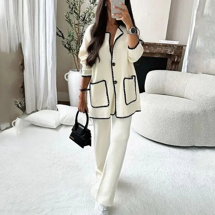 CHICIFY | Dames Elegant 2-Delig Set | Stijlvol Contrast Kleur Patchwork | Comfortabele Winterkleding voor Kantoor of Casual Gelegenheden