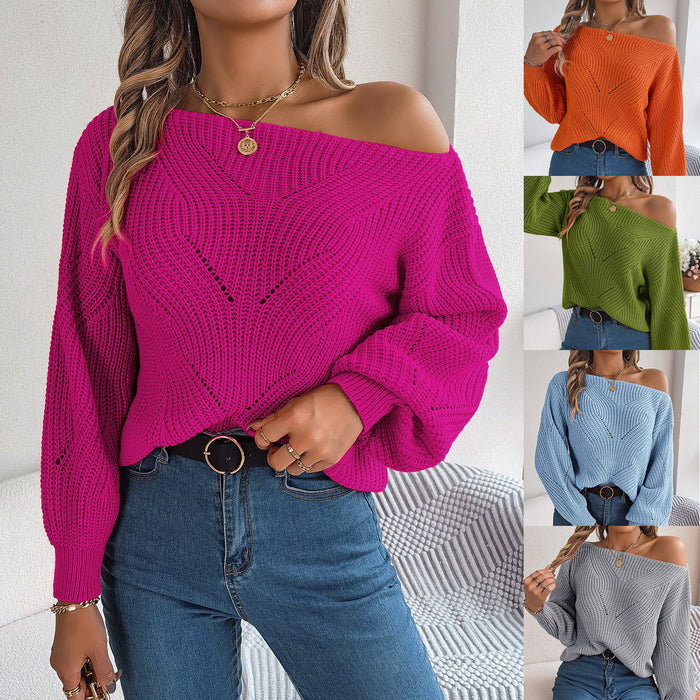 ELEVATE | Casual Off-Shoulder Lantern Sleeve Trui | Trendy Gebreide Trui