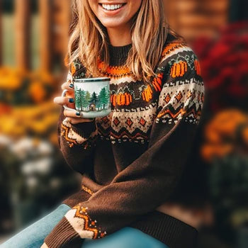 AUTUMN AURA | Gebreide Pompoen Trui Dames | Warme Wintertrui