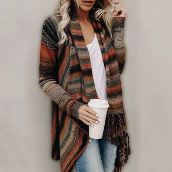COSYKNITS | Modieuze Franje Trui Jas - Herfst en Winter Medium Lengte