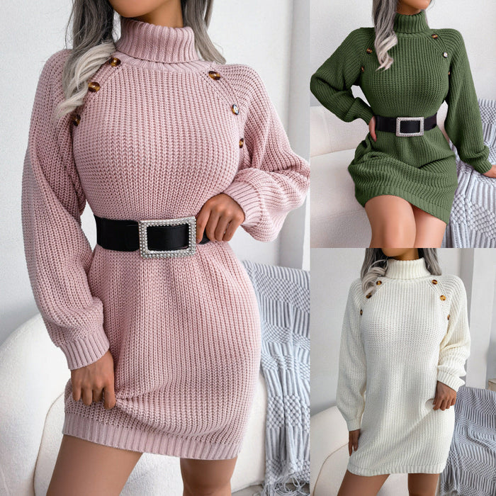 COSYQUE | Winterse Koltrui Jurk met Knoopdesign | Comfortabele, Stijlvolle Basis Trui voor Vrouwen