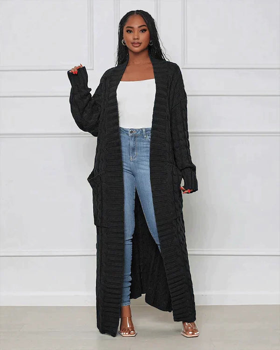 FINEST | Stijlvol Gebreid Vest | Lang Dames Vest | Kable Knit Vest Open