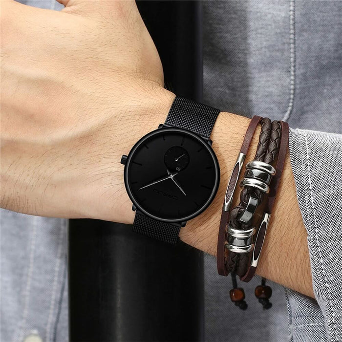 MidnightSteel- All Black steel blue horloge analoog strak modern minimalistisch
