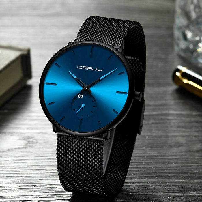 MidnightSteel- All Black steel blue horloge analoog strak modern minimalistisch