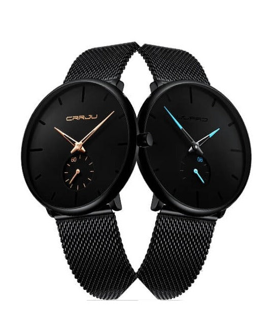 MidnightSteel- All Black steel blue horloge analoog strak modern minimalistisch