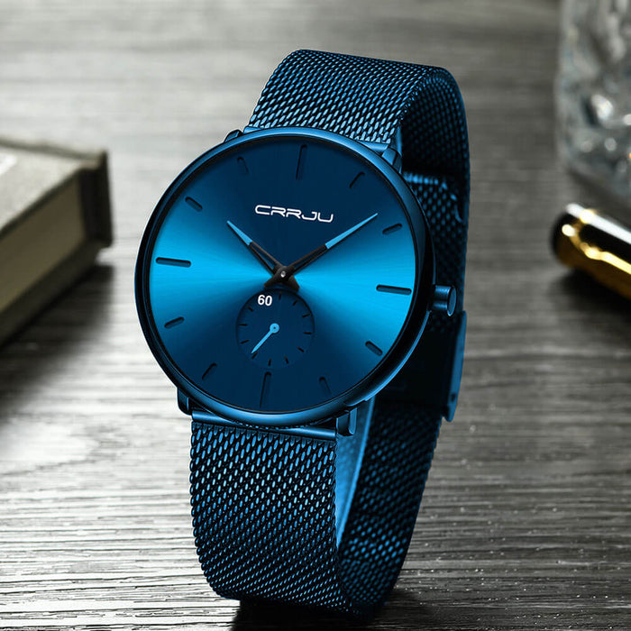 MidnightSteel- All Black steel blue horloge analoog strak modern minimalistisch
