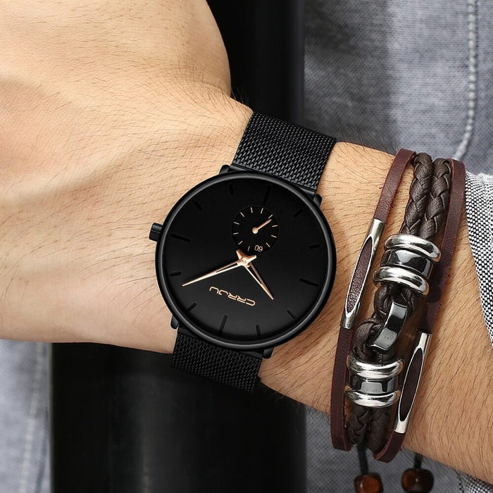 MidnightSteel- All Black steel blue horloge analoog strak modern minimalistisch
