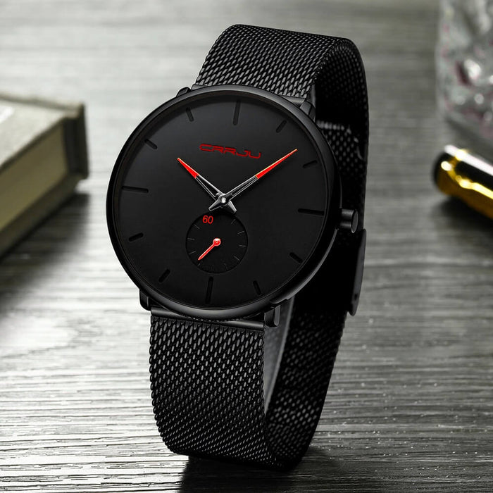 MidnightSteel- All Black steel blue horloge analoog strak modern minimalistisch