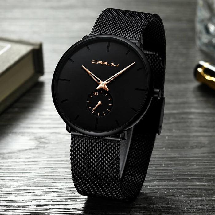 MidnightSteel- All Black steel blue horloge analoog strak modern minimalistisch