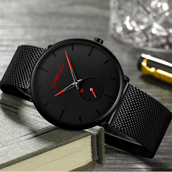 MidnightSteel- All Black steel blue horloge analoog strak modern minimalistisch