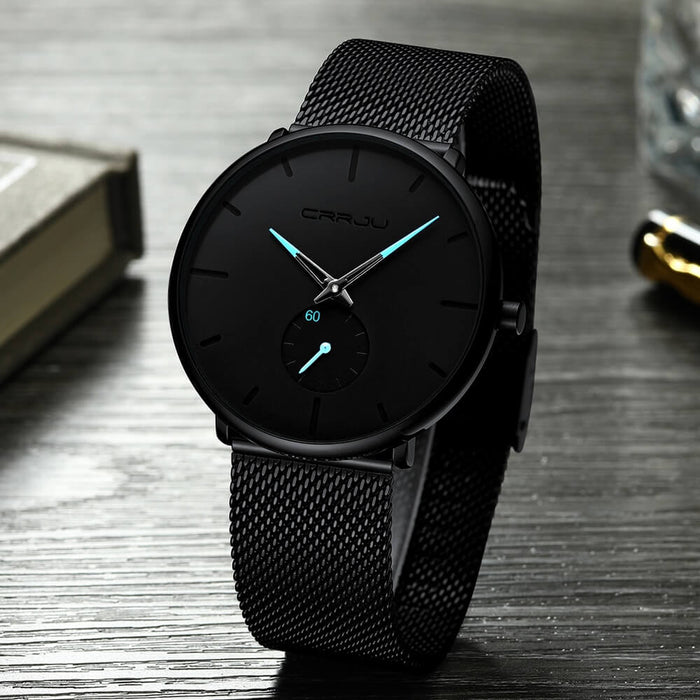 MidnightSteel- All Black steel blue horloge analoog strak modern minimalistisch