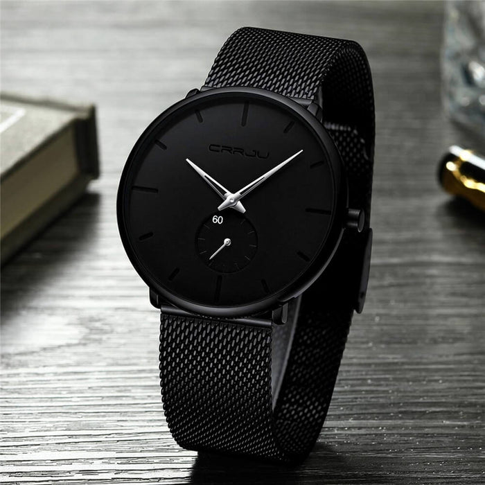 MidnightSteel- All Black steel blue horloge analoog strak modern minimalistisch