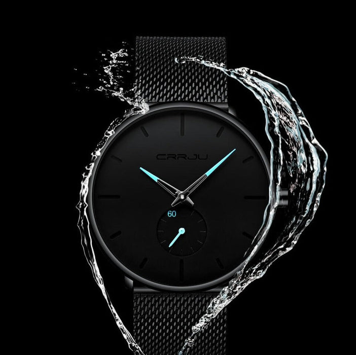 MidnightSteel- All Black steel blue horloge analoog strak modern minimalistisch