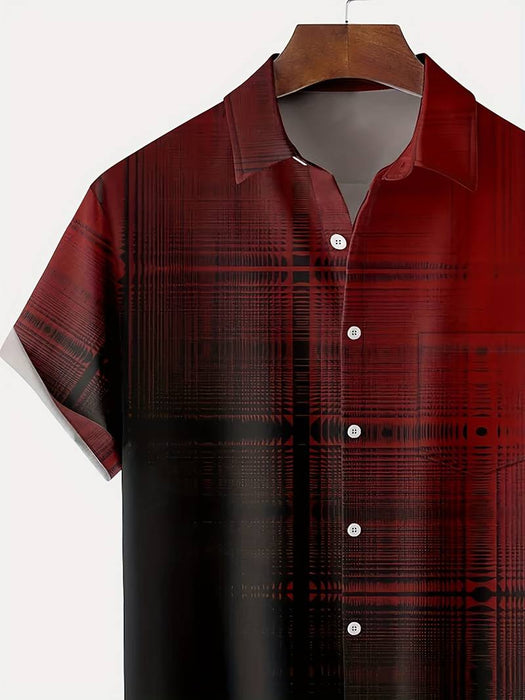 Kent - Geruit design overhemd voor heren met korte mouwen | Uniek Ombre Rood en Zwart Glitch Patroon Overhemd