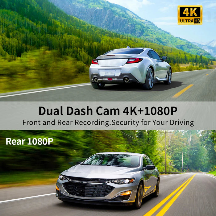 QUICKLY | 10.26" 4K Dash Cam met Draadloze carplay & Android Auto, DVR, 5G Wifi, GPS Navigatie, Achteruitkijkcamera, Dashboard Videorecorder