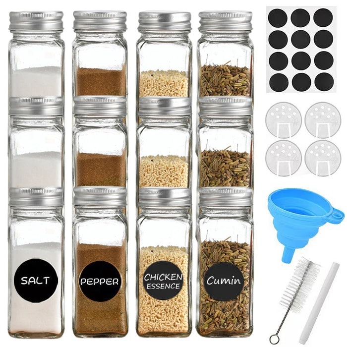 LUZIA | Stijlvolle Kruidenpotjes 12x Set voor de Keuken | Vierkante Glazen Kruidenpotjes met Bamboe Deksel
