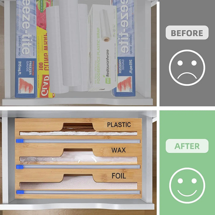 LUNA | Plastic Wrap Snijder | Minimalistische Muur Gemonteerde Film Cutter | Houten Keukengerei