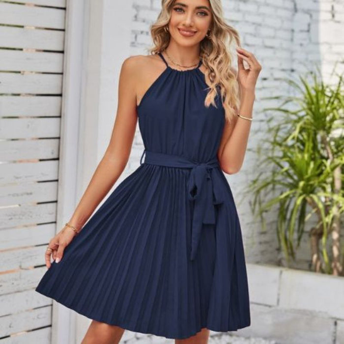 Bella | Elegante Halter Strapless Jurk | Effen Geplooid Rok Zomer Strand Soepel Jurkje