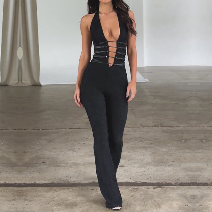 Noa | Lace-Up Slim Fit Jumpsuit | Doorschijnende Urban Chic Romper
