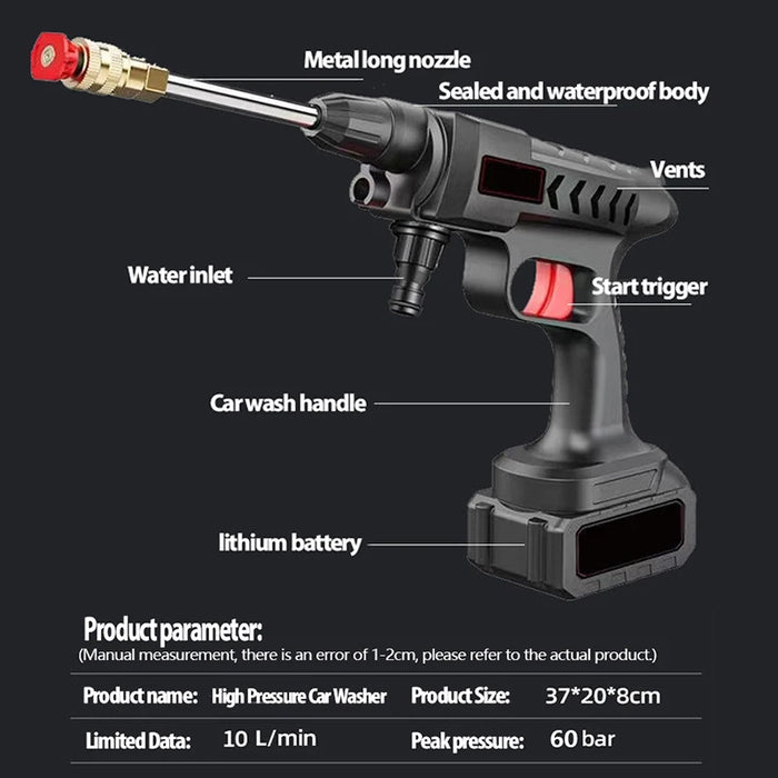 Sandra | Krachtig Draadloos Hogedruk-Autowaspistool | Draagbare Elektrische Waterpistoolspray