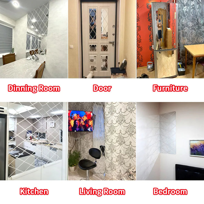 SFEERVOL | 3D Spiegel Muursticker met Diamantvormige Acryl Spiegels | Woonkamer Decoratie