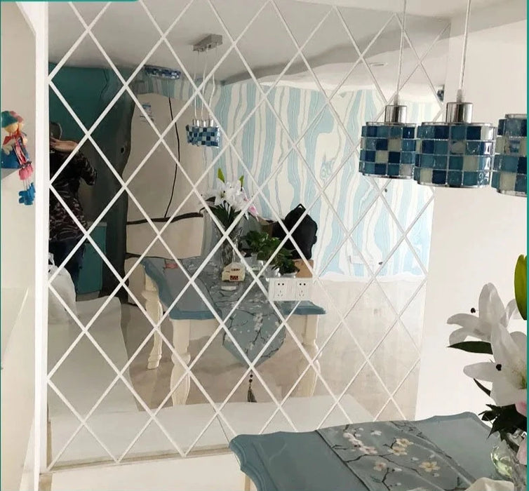 SFEERVOL | 3D Spiegel Muursticker met Diamantvormige Acryl Spiegels | Woonkamer Decoratie