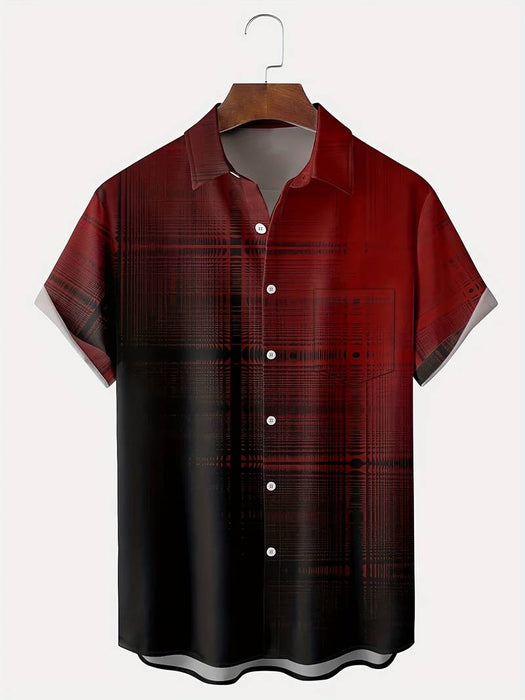 Kent - Geruit design overhemd voor heren met korte mouwen | Uniek Ombre Rood en Zwart Glitch Patroon Overhemd