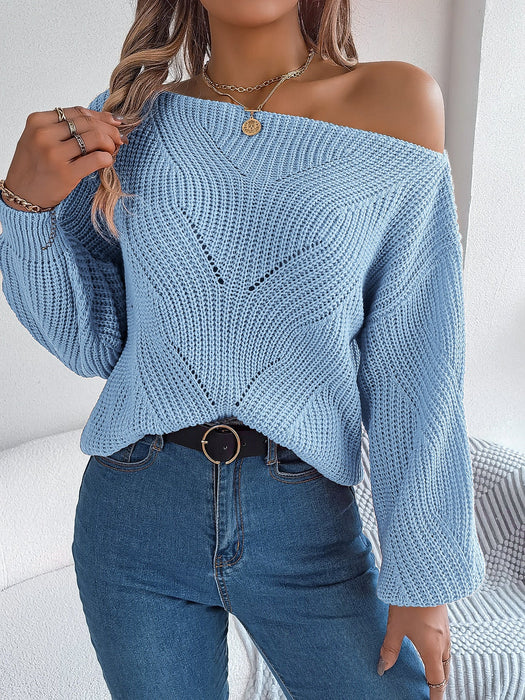 ELEVATE | Casual Off-Shoulder Lantern Sleeve Trui | Trendy Gebreide Trui