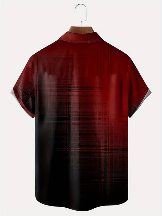 Kent - Geruit design overhemd voor heren met korte mouwen | Uniek Ombre Rood en Zwart Glitch Patroon Overhemd