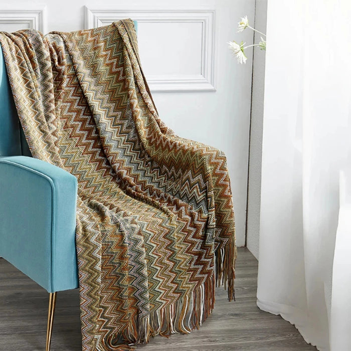 WINTERGLANS | Bohemian Deken | Geometrisch Gebreide Hoes voor Bankstoel | Bed Plaid | Boho Decoratieve Deken