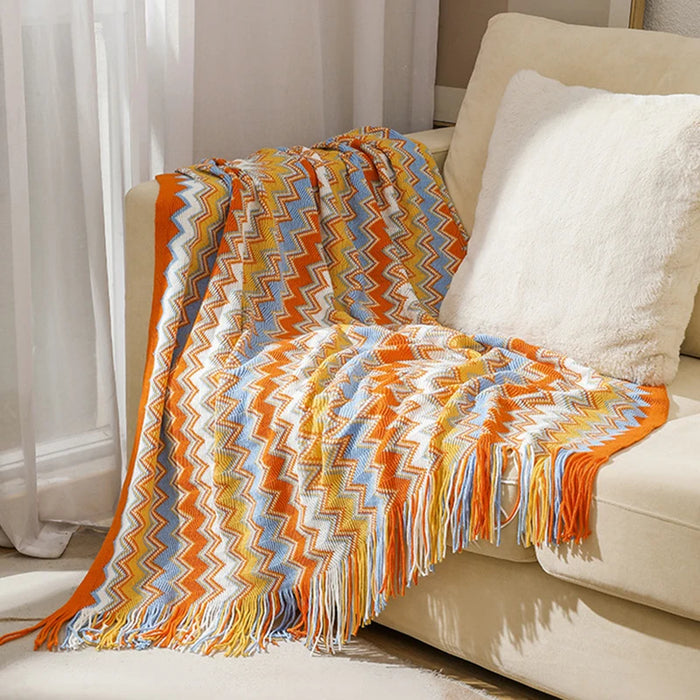 WINTERGLANS | Bohemian Deken | Geometrisch Gebreide Hoes voor Bankstoel | Bed Plaid | Boho Decoratieve Deken